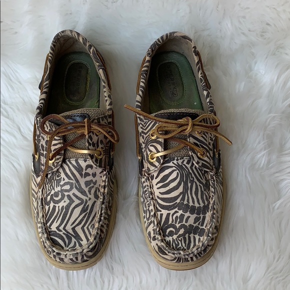Sperry Shoes - 2 For $20 Sperry Ivory & Brown Zebra Dockside 7.5